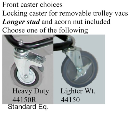 44150R Large Casters with M10-1 1/2" Stud w/wheel lok & acorn nut for removeable trolleys with 12" rear wheels (set of 2)